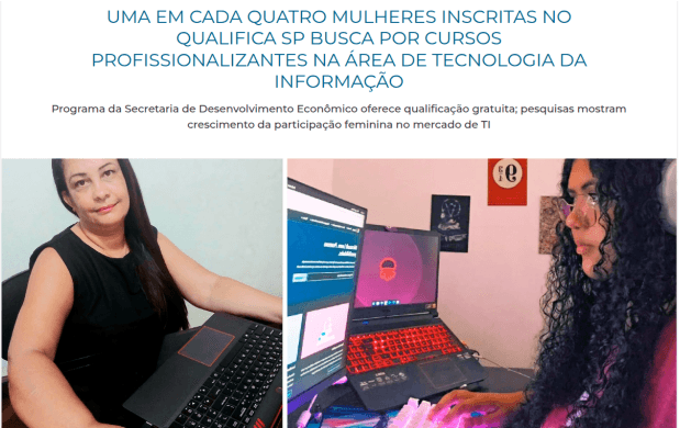 Destaque da matéria oficial do Governo de São Paulo sobre mulheres na tecnologia